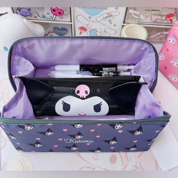 Sanrio Kuromi Charcoal Pencil Case Makeup Case Cute Make Up Bag - Picture 1 of 4